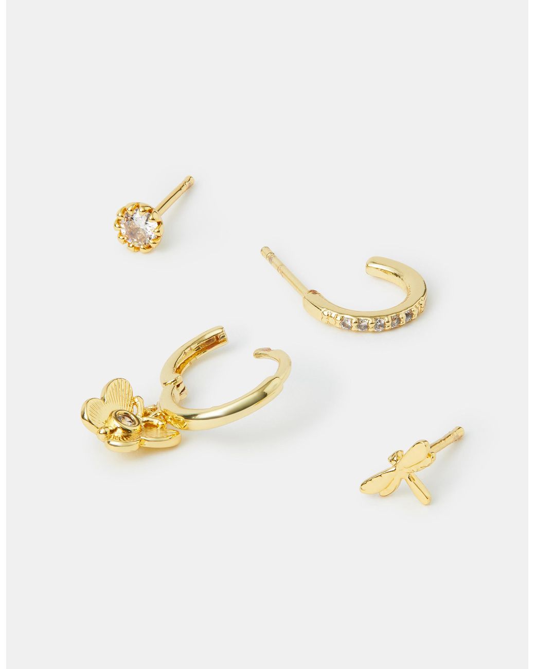 Accessorize Metallic 4-Pack 14Ct-Plated Dragonfly Stud & Hoop Earrings