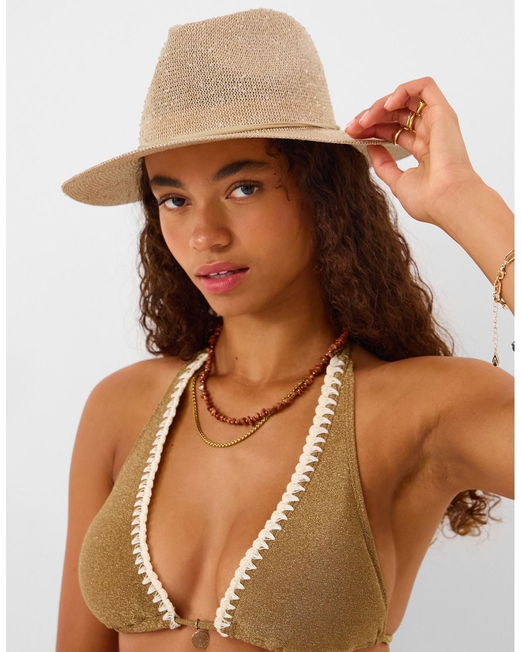 Accessorize Natural Sequin Embellished Fedora Hat