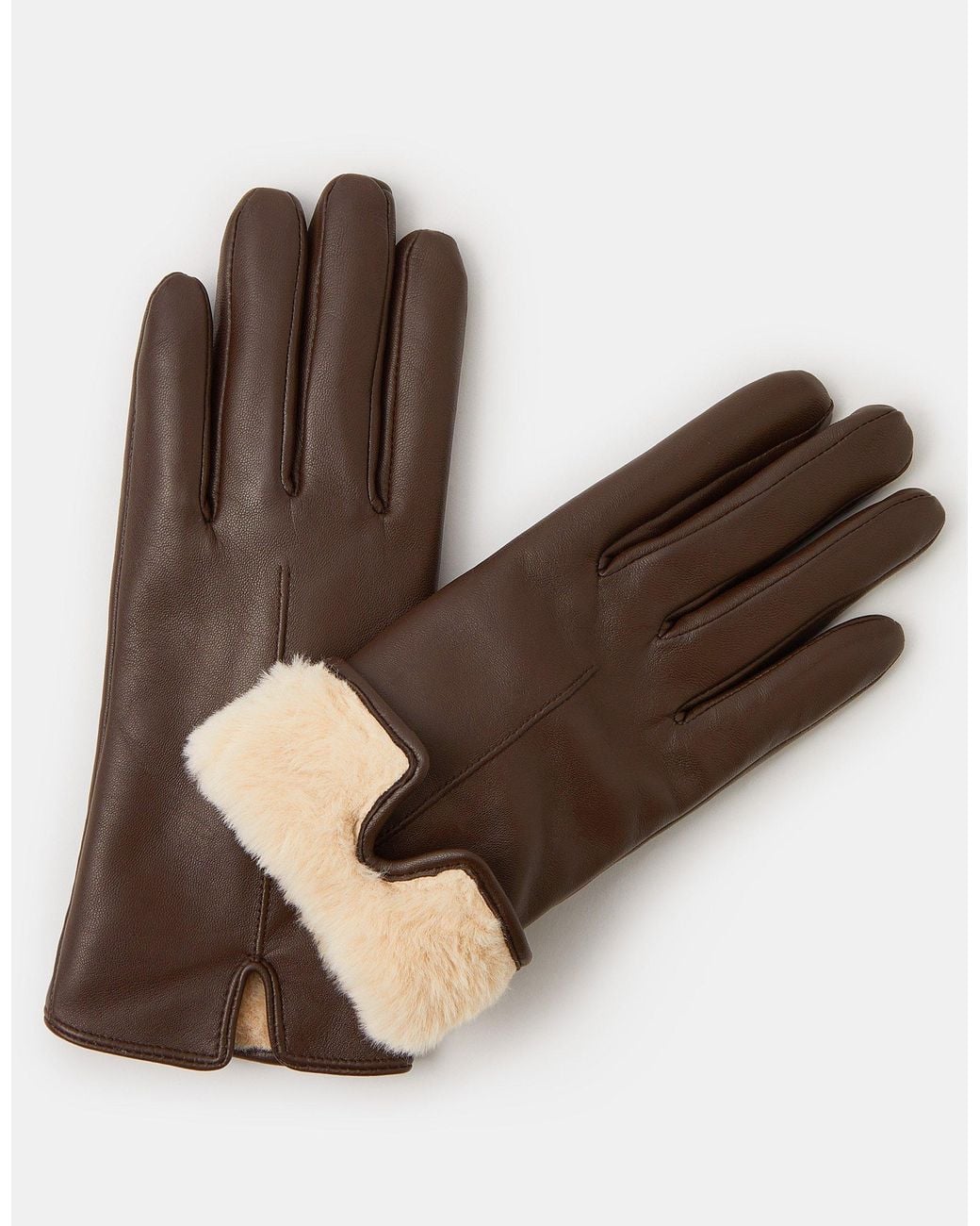 Accessorize Brown Faux Fur Lined Leather Gloves