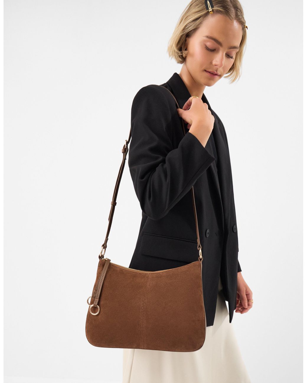 Accessorize Black Curved Suede Crossbody Bag