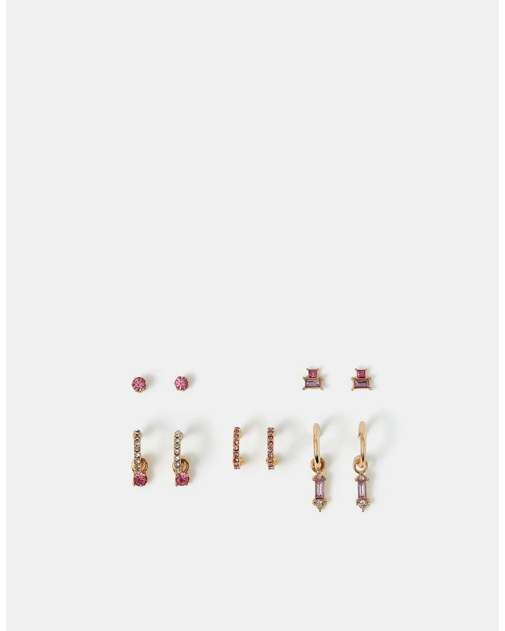 Accessorize White 5-Pack Gem Diamanté Stud & Hoop Earrings