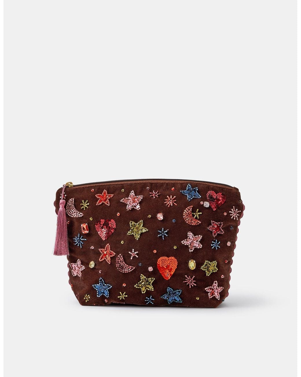 Accessorize Red Large Celestial Embellished Velvet Pouch