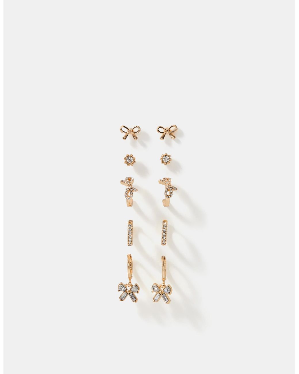 Accessorize Natural 5-Pack Bow Stud & Hoop Earrings
