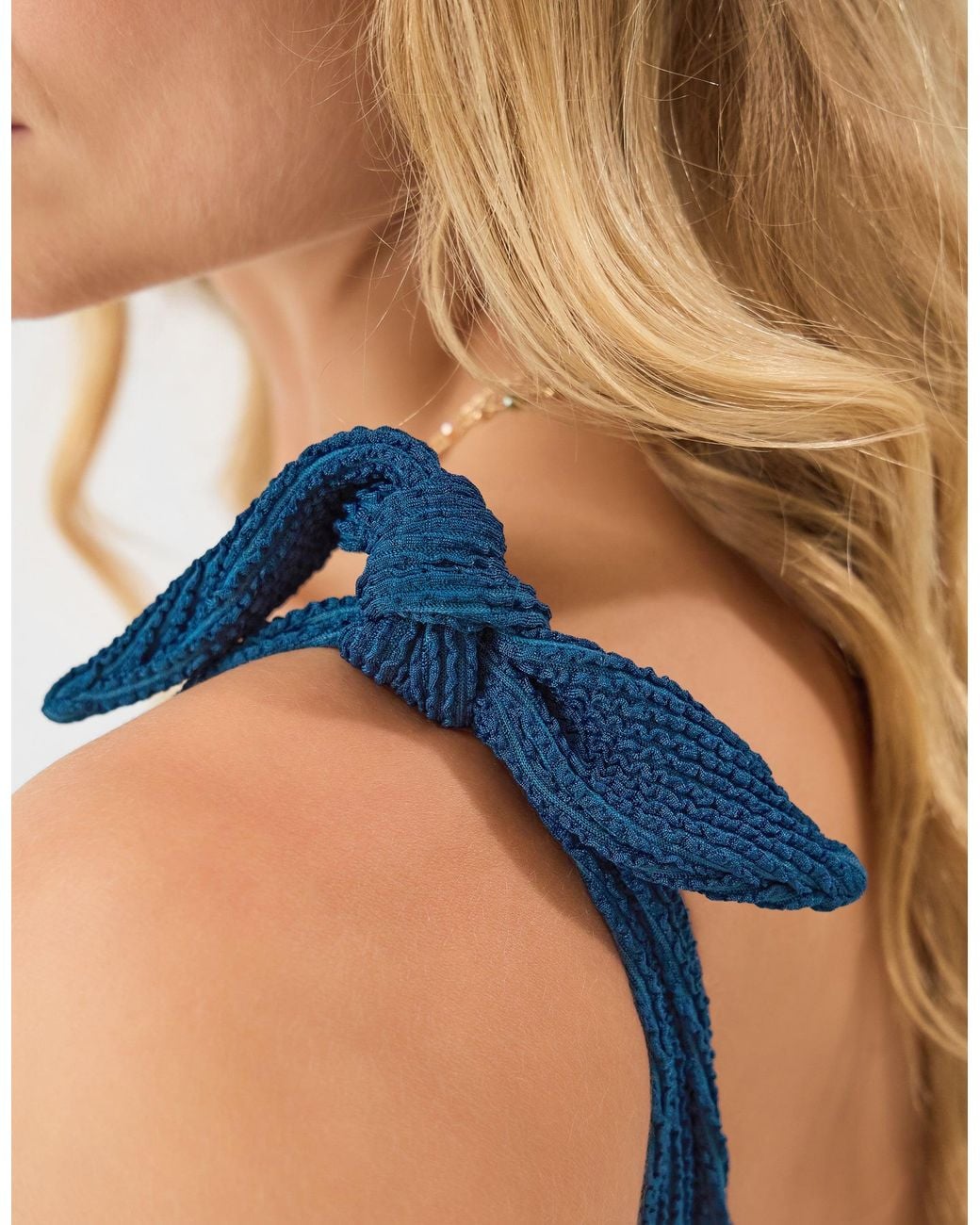 Accessorize Blue Tie Shoulder Crinkle Textured Swimsuit
