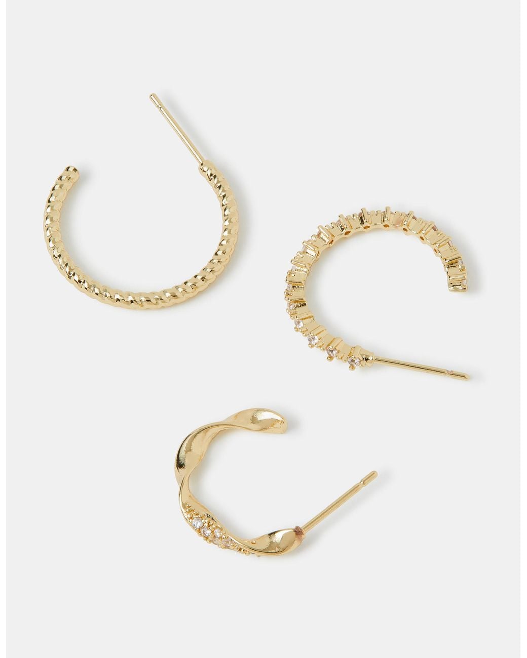 Accessorize White 3-Pack 14Ct-Plated Twist Hoop Earrings
