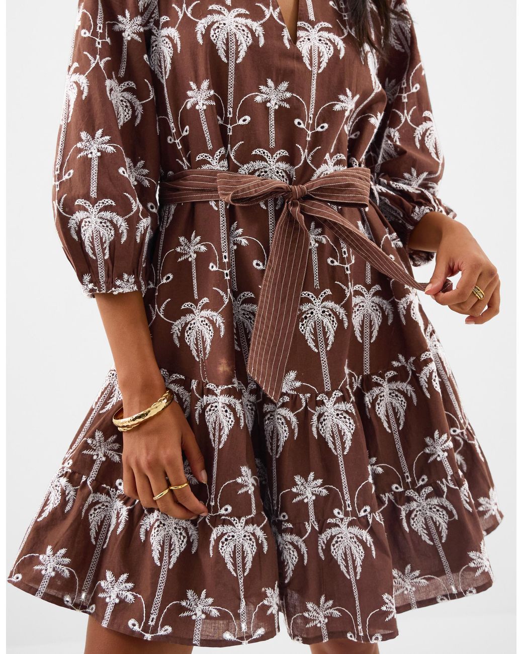 Accessorize Brown Palm Embroidered Mini Dress