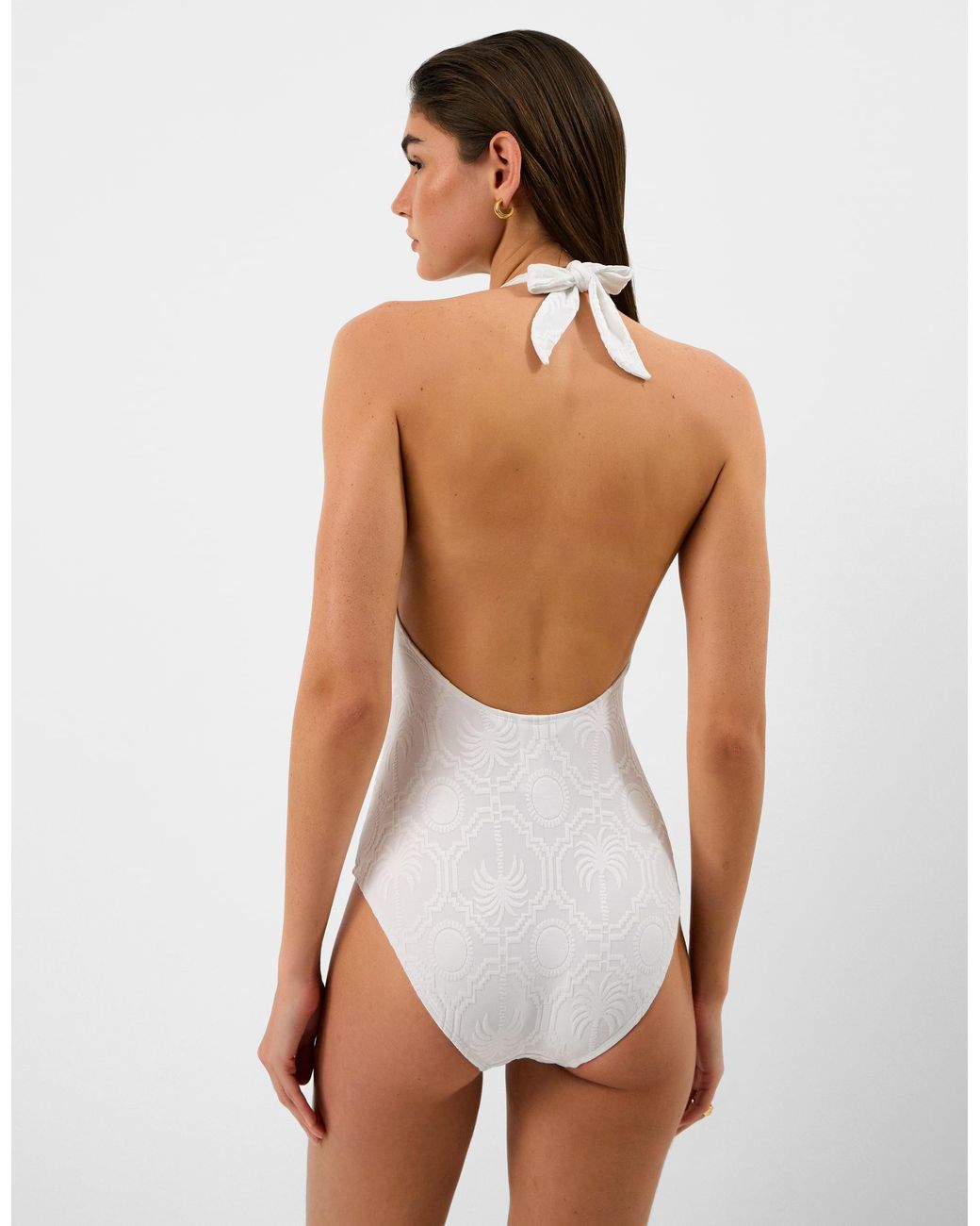 Accessorize White Tropical Jacquard Plunge Swimsuit