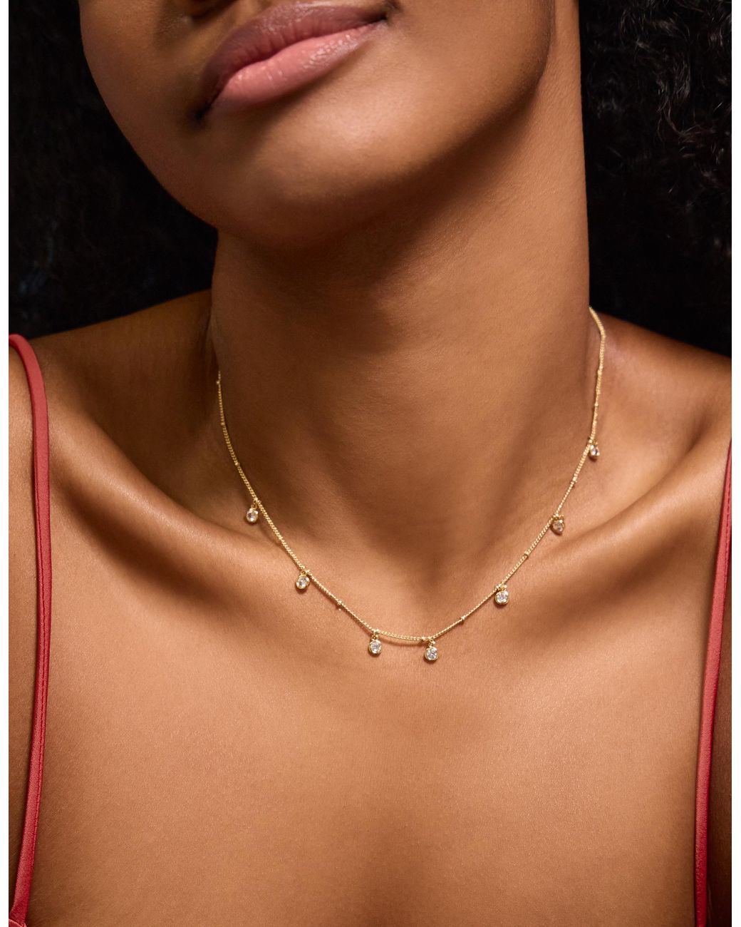 Accessorize White 14Ct-Plated Stone Station Necklace