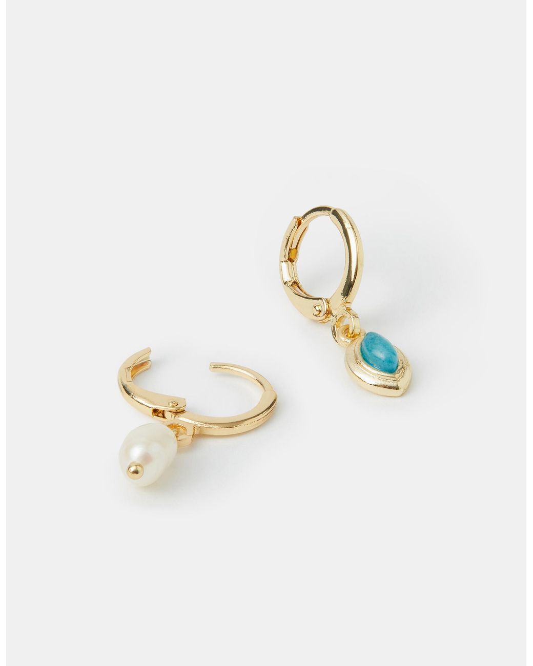 Accessorize White 2-Pack 14Ct-Plated Semi-Precious Drop Hoop Earrings