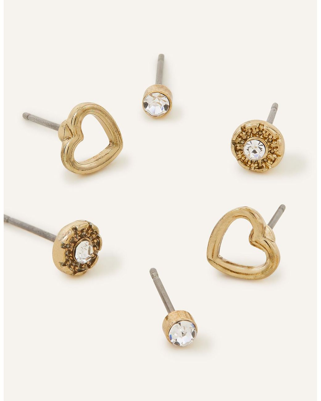 Accessorize Natural Heart Sparkle Earrings Set Of Three