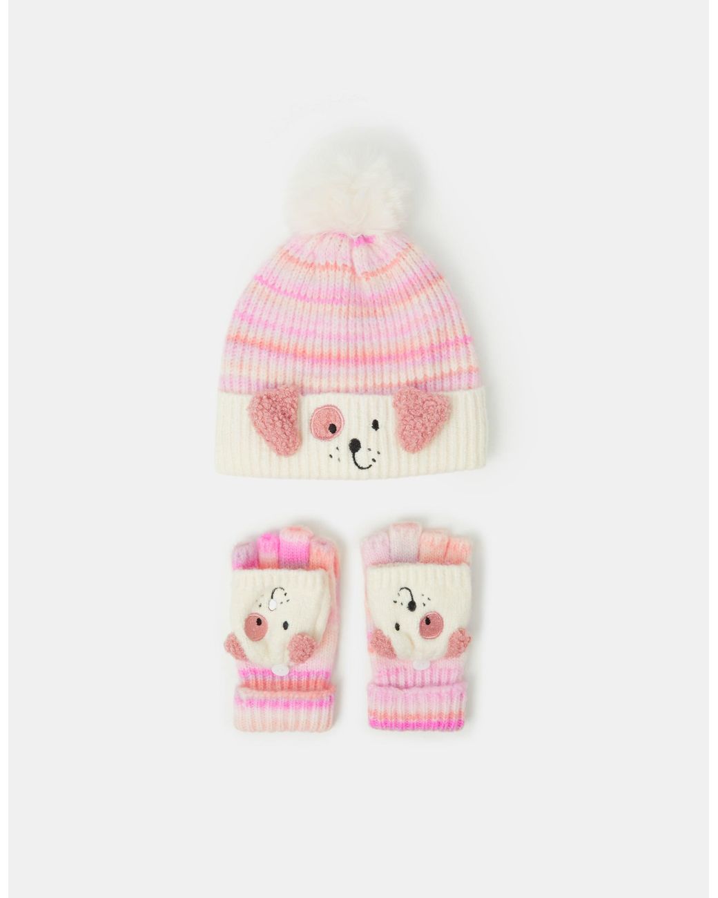 Accessorize Pink Dog Ombré Bobble Hat & Gloves Set