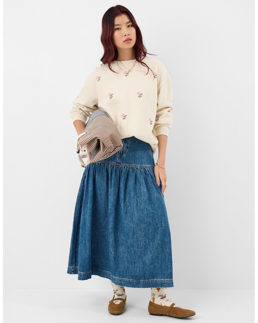 Accessorize Blue Cotton Denim Midi Skirt