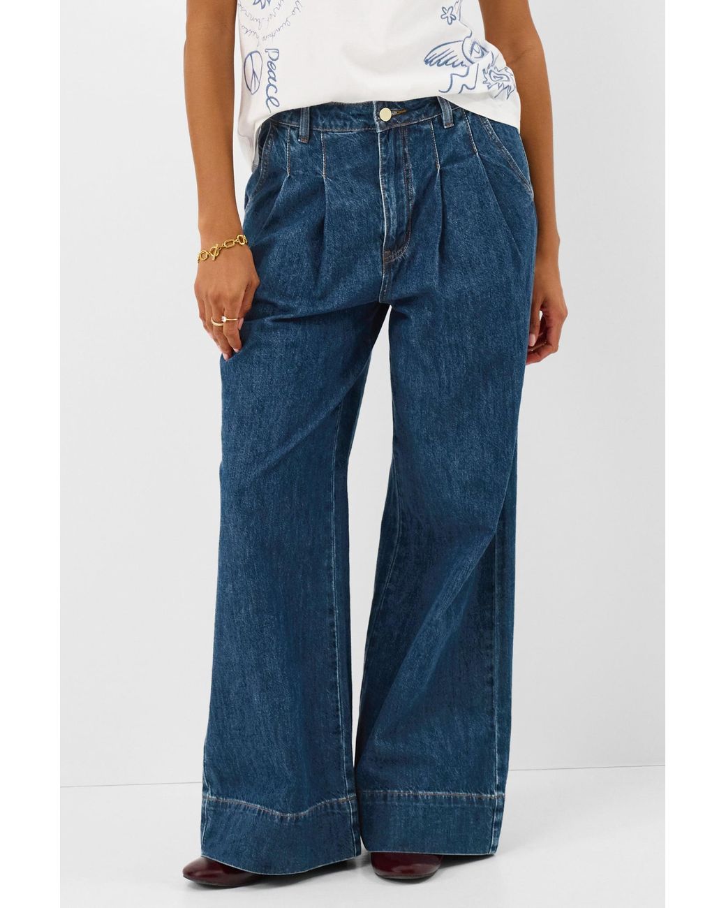 Accessorize Blue Pleat Waist Wide Leg Jeans