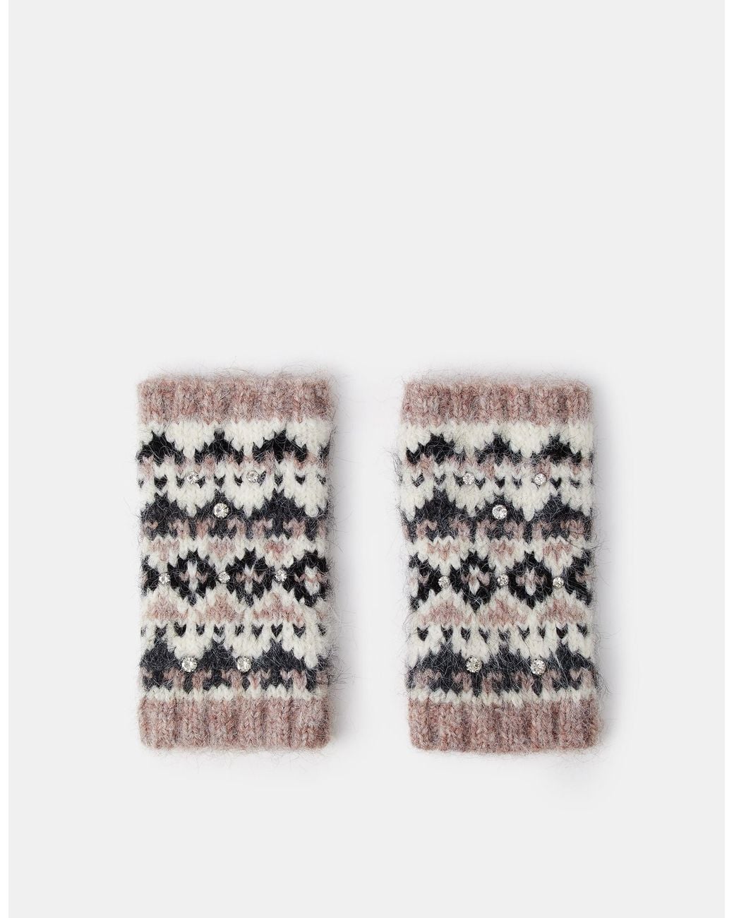 Accessorize Multicolor Embellished Fair Isle Fingerless Gloves