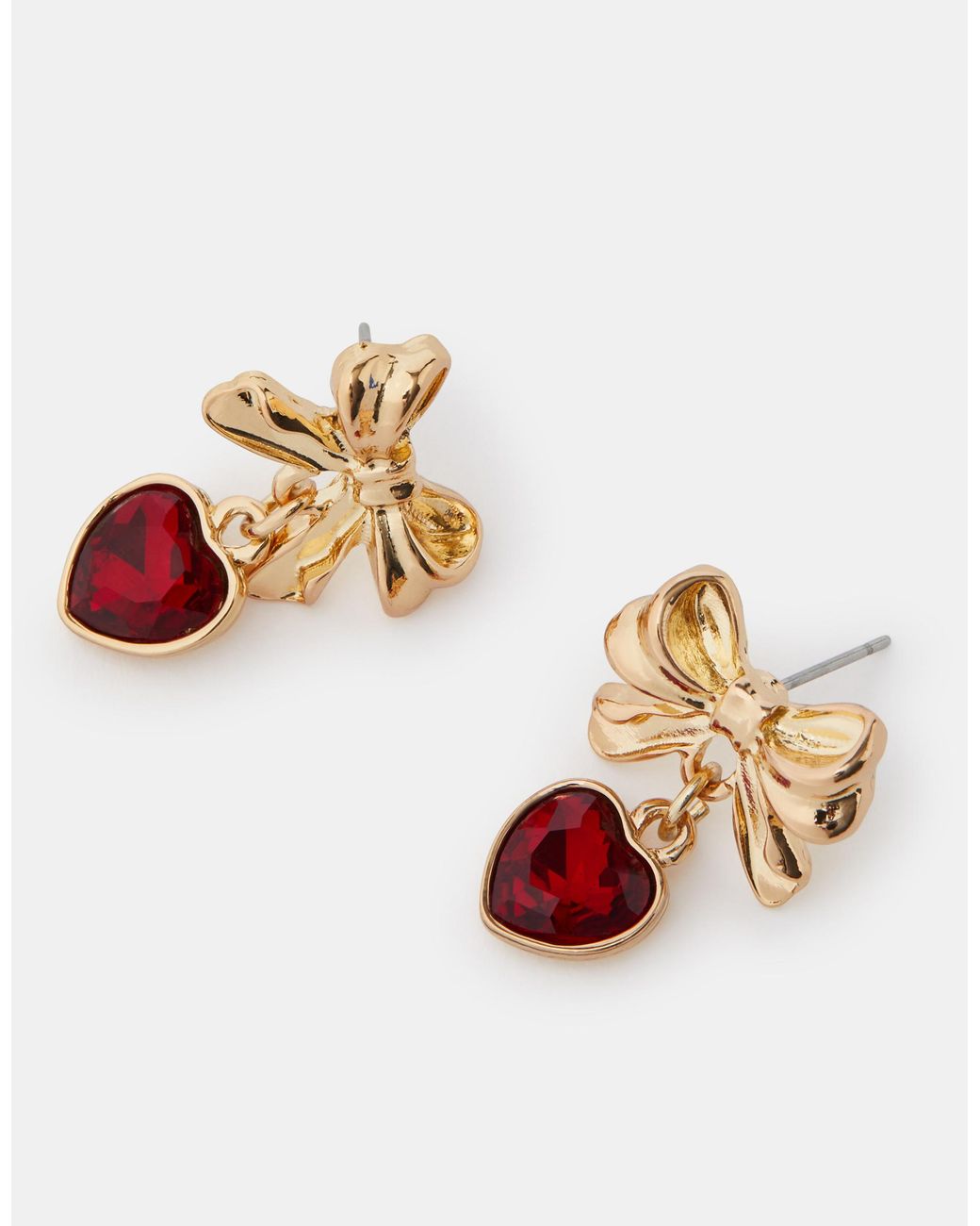 Accessorize White Bow Gem Heart Drop Earrings