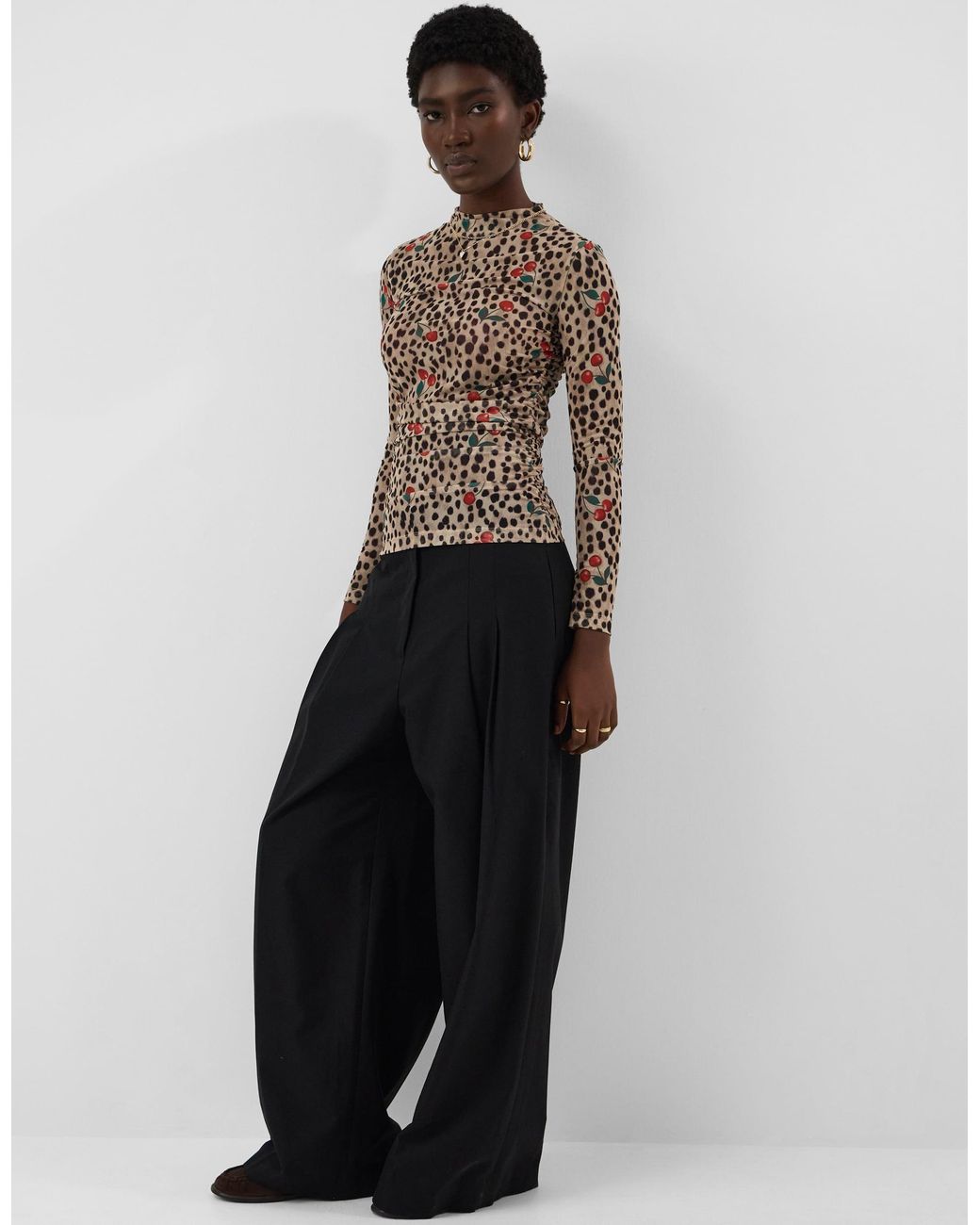 Accessorize Brown Animal Print Mesh Long Sleeve Top