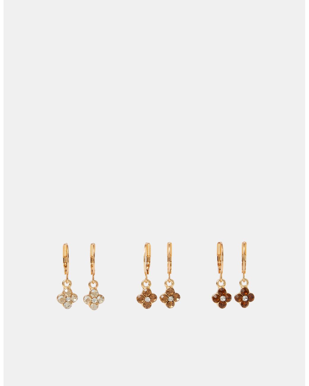 Accessorize Metallic 3-Pack Jewel Clover Charm Hoop Earrings