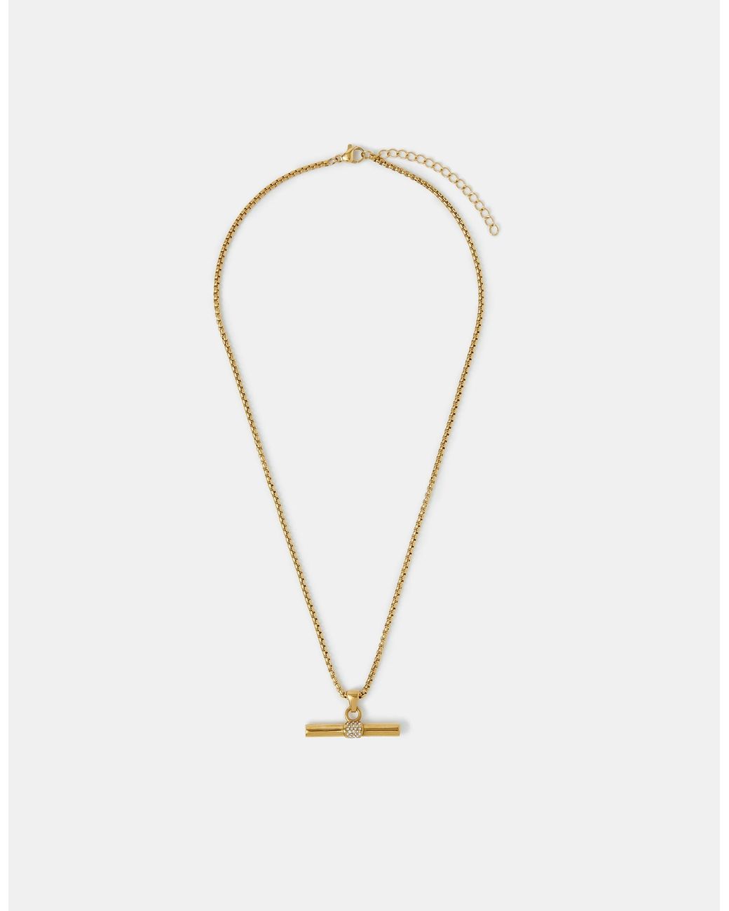 Accessorize White Stainless Steel T-Bar Cube Chain Necklace