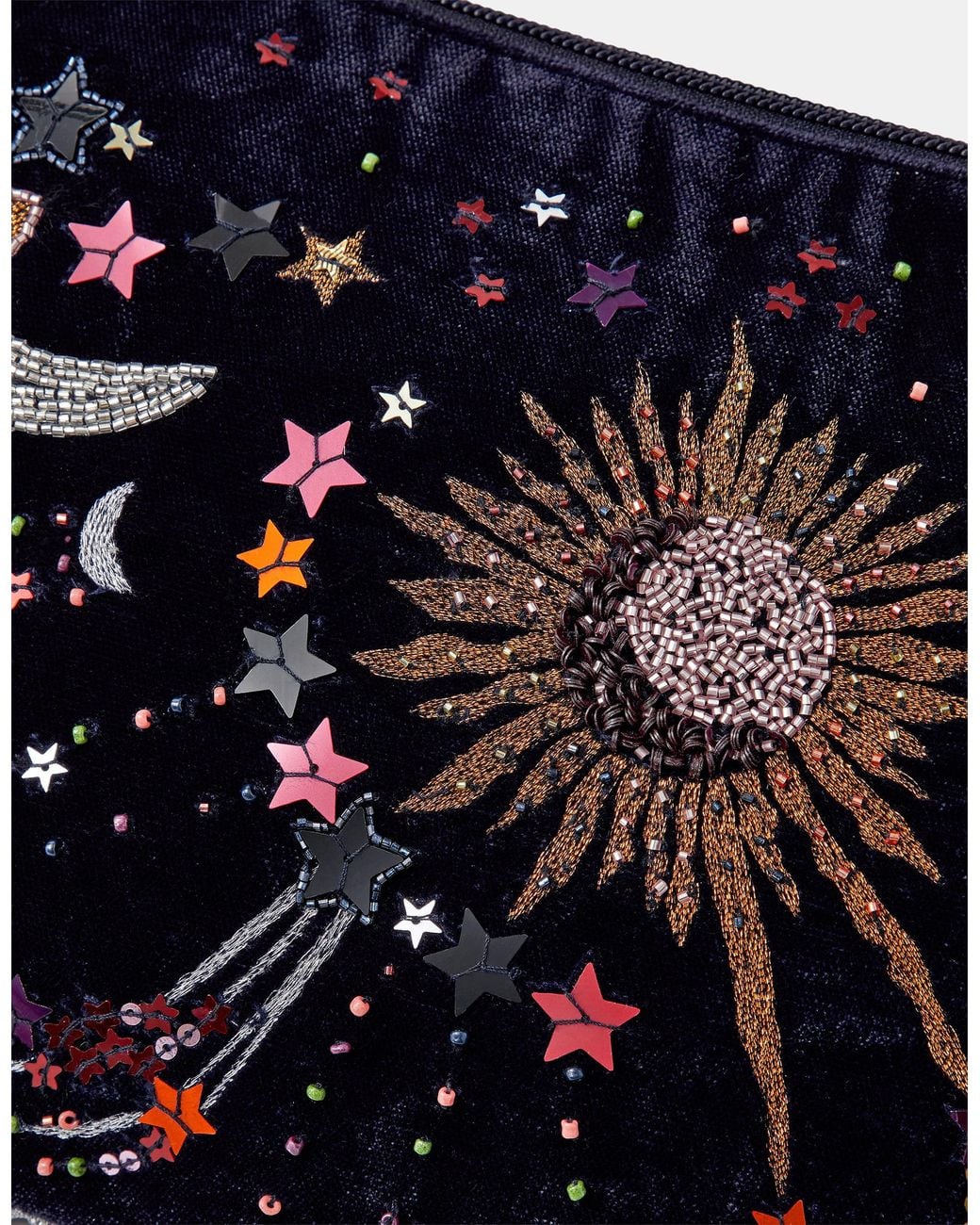 Accessorize Black Celestial Embellished Velvet Pouch