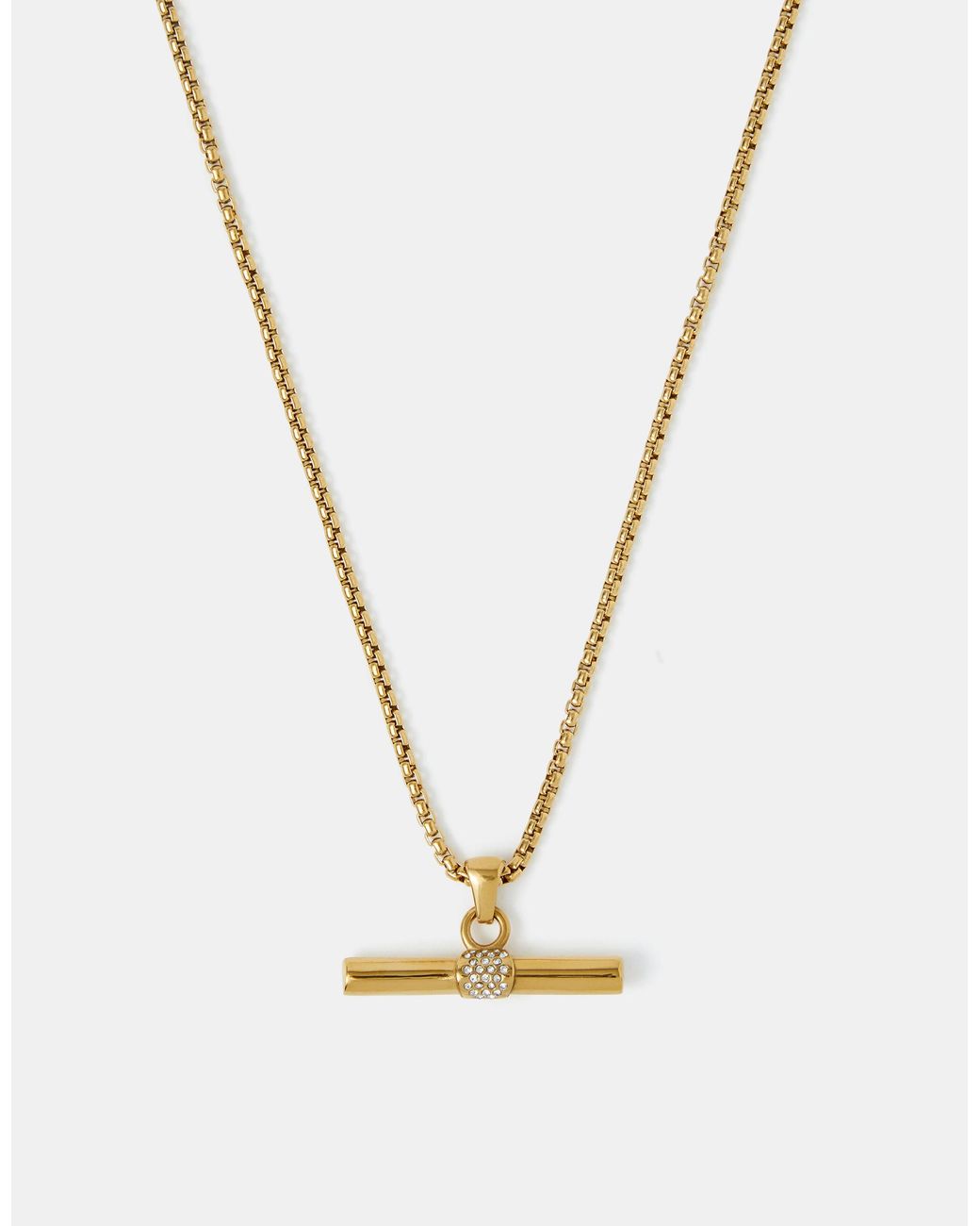 Accessorize White Stainless Steel T-Bar Cube Chain Necklace