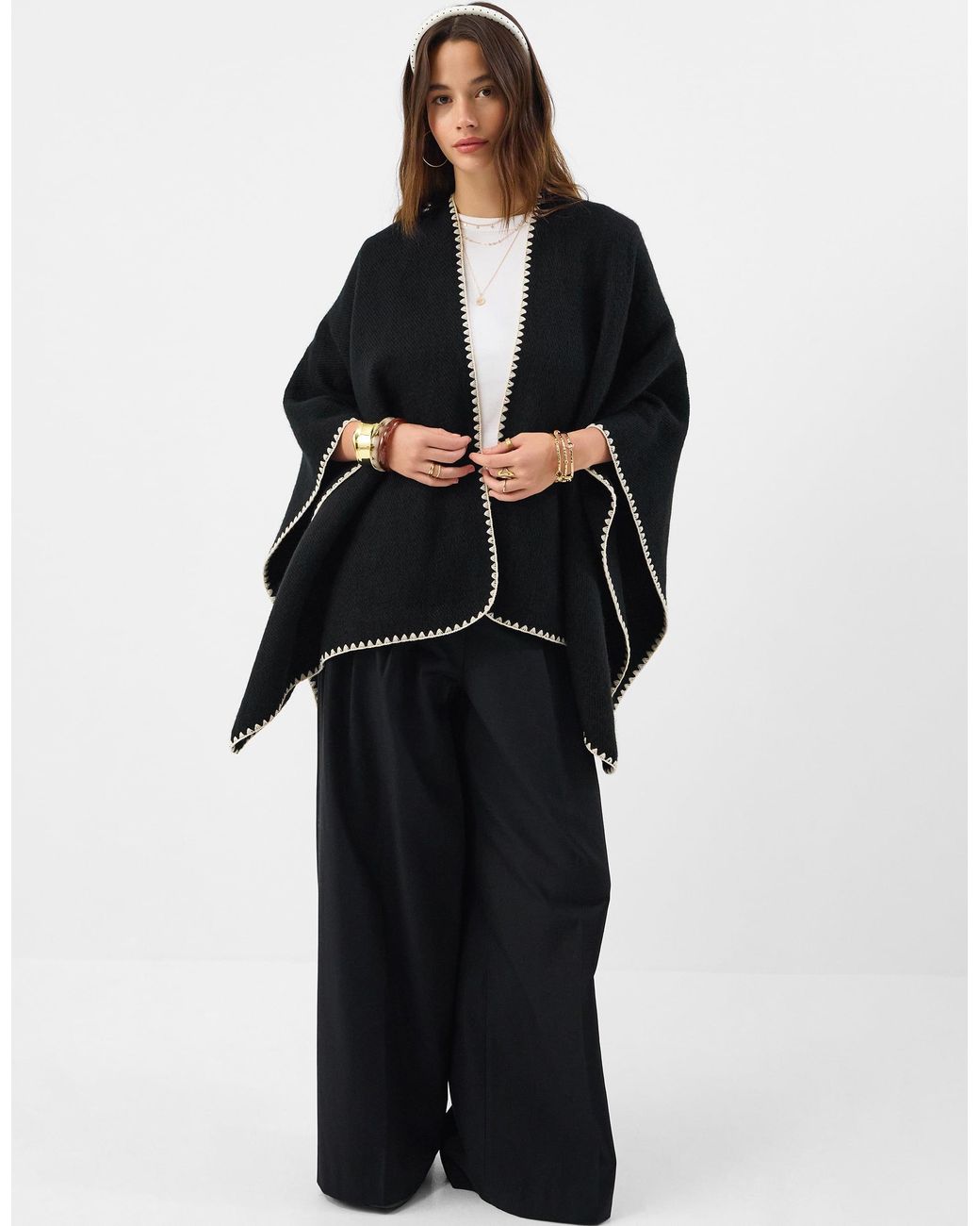 Accessorize Black Whipstitch Knit Poncho