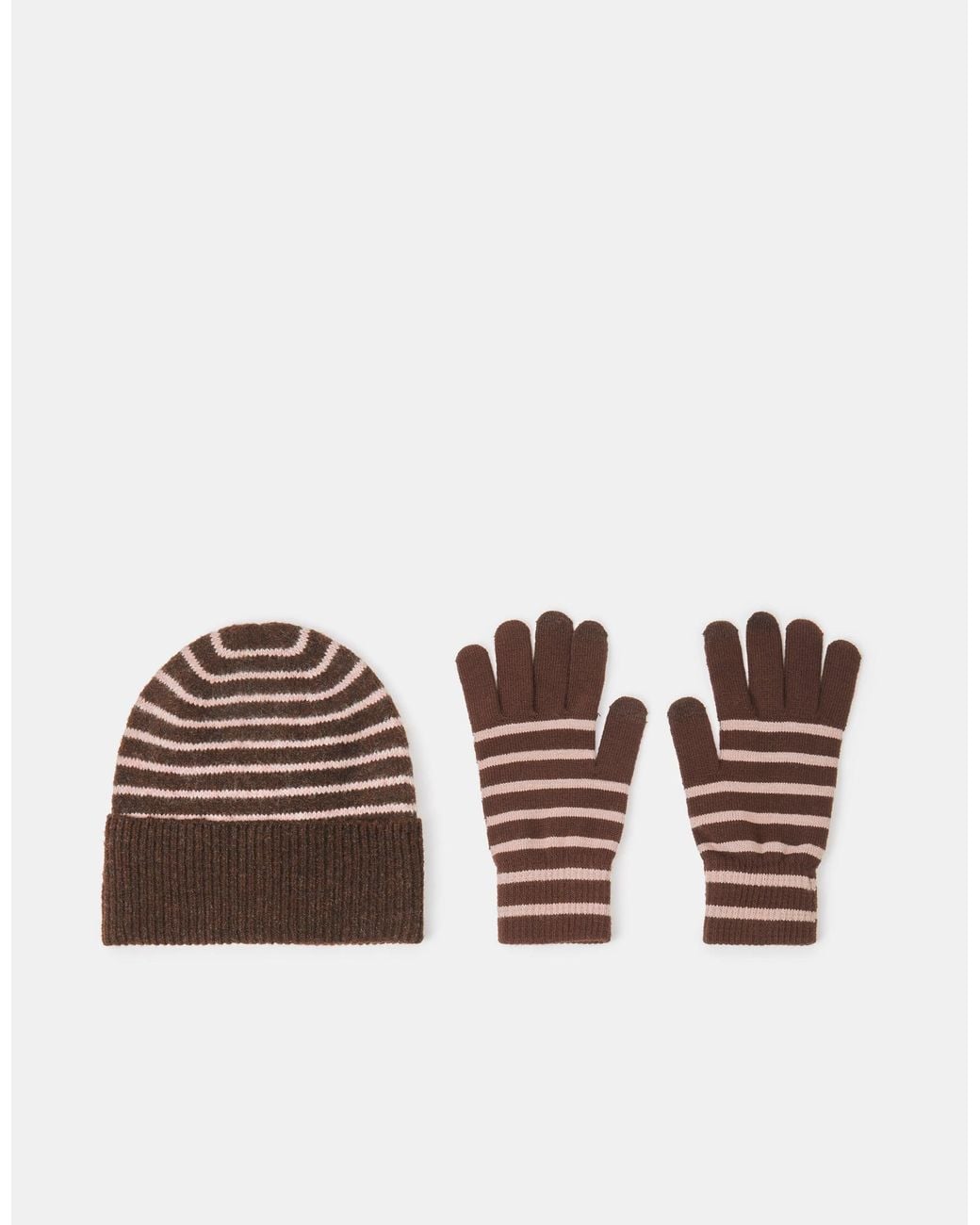 Accessorize Brown Stripe Beanie & Gloves Set