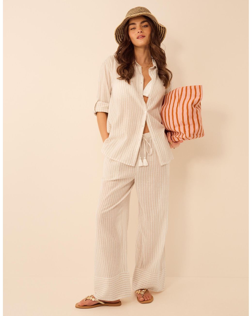 Accessorize Natural Shimmer Stripe Cotton Shirt, & Cream