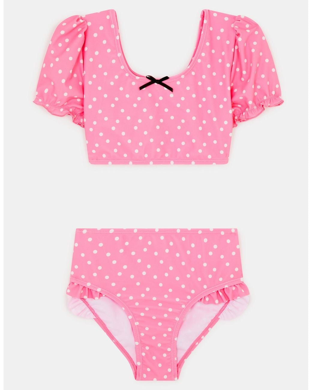 Accessorize Pink Puff Sleeve Polka Dot Swim Set
