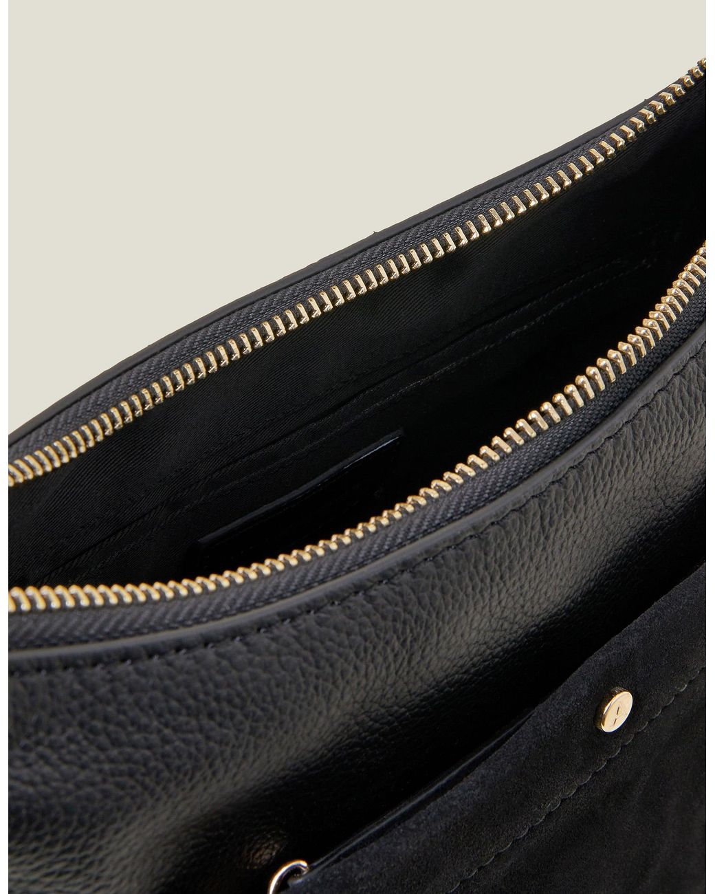 Accessorize Black Leather Messenger Cross-Body Bag