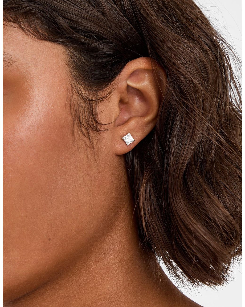 Accessorize White Sterling Princess Cut Stud Earrings