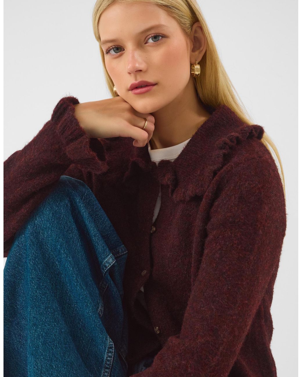 Accessorize Purple Ruffle Collar Cardigan