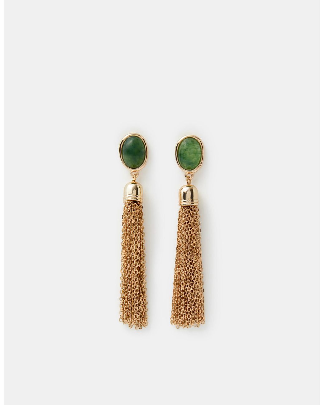 Accessorize Green Gem Chain Tassel Drop Earrings