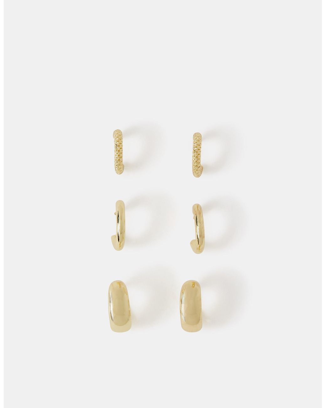 Accessorize White 3-Pack 14Ct-Plated Chunky Huggie Hoop Earrings