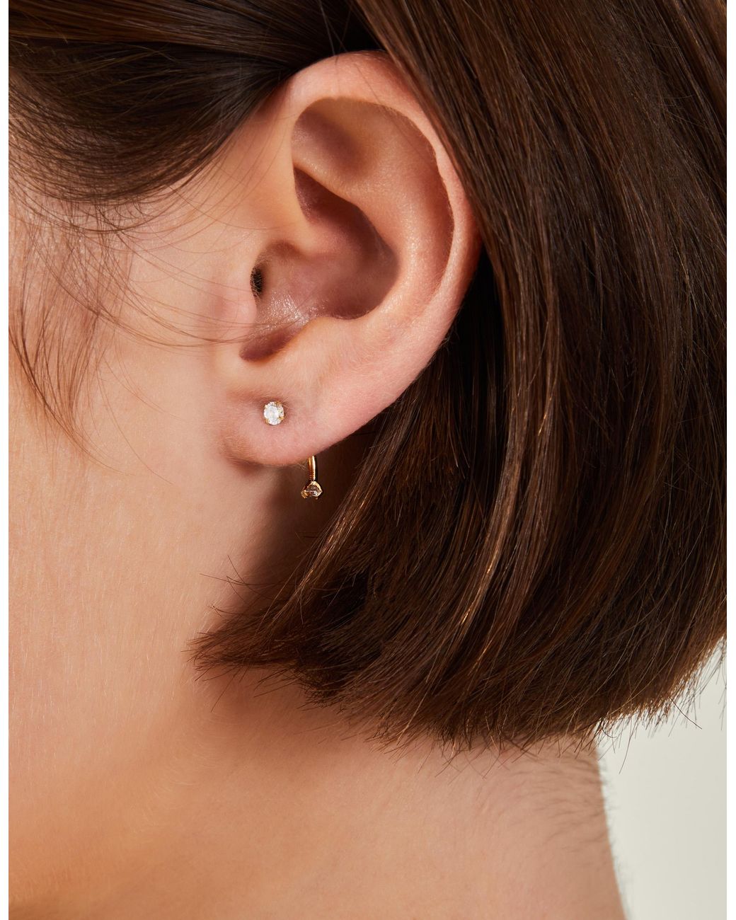 Accessorize Natural 14Ct-Plated Cubic Zirconia Curved Barbell