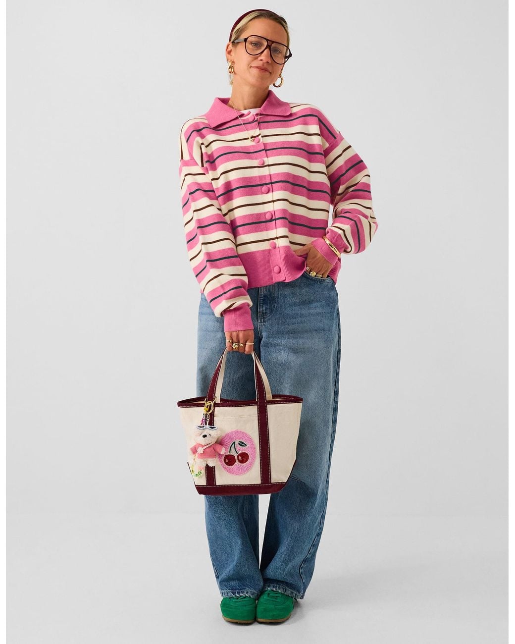 Accessorize Red X Good Manners Stripe Collar Cardigan