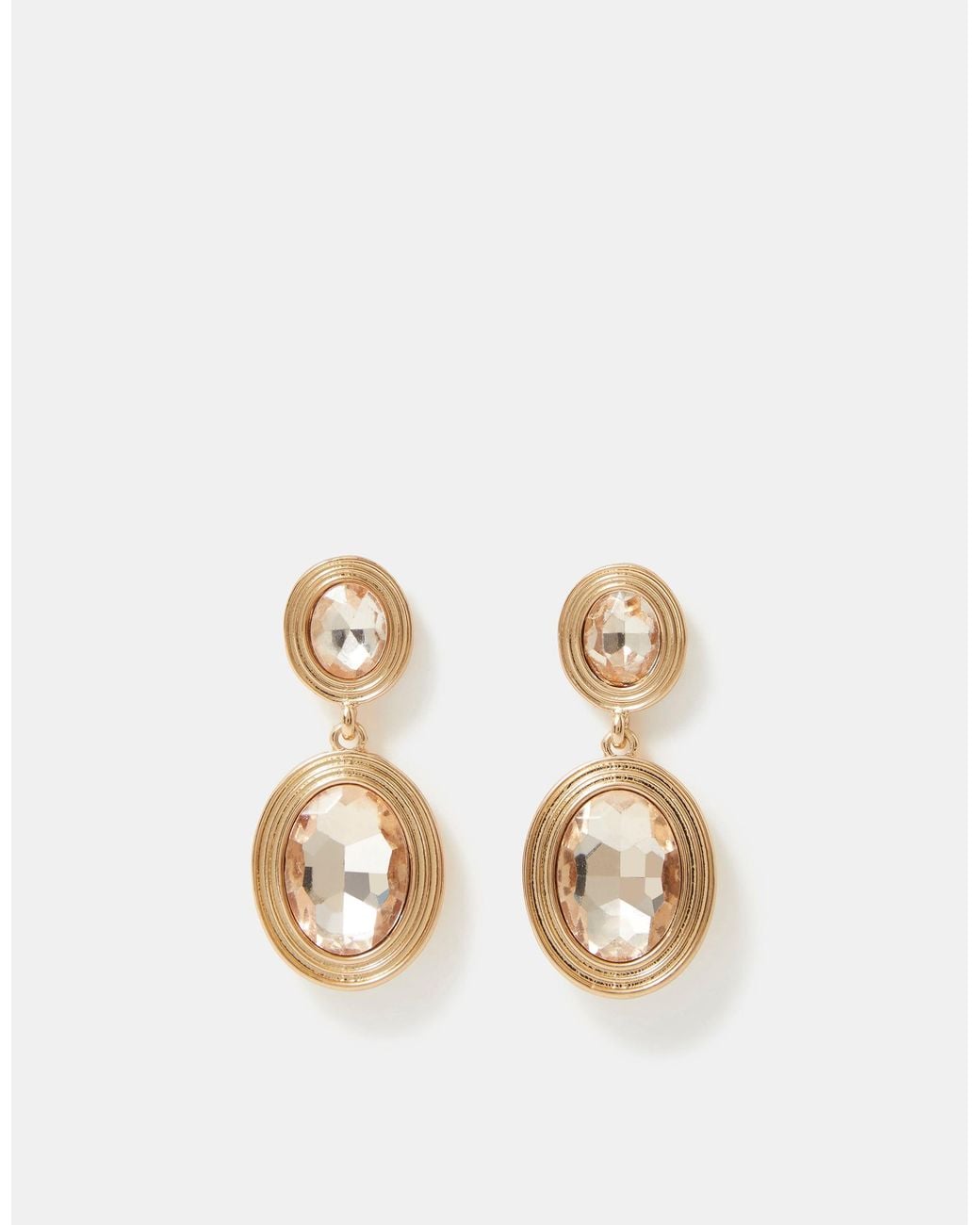 Accessorize Metallic Double Oval Gemstone Drop Earrings
