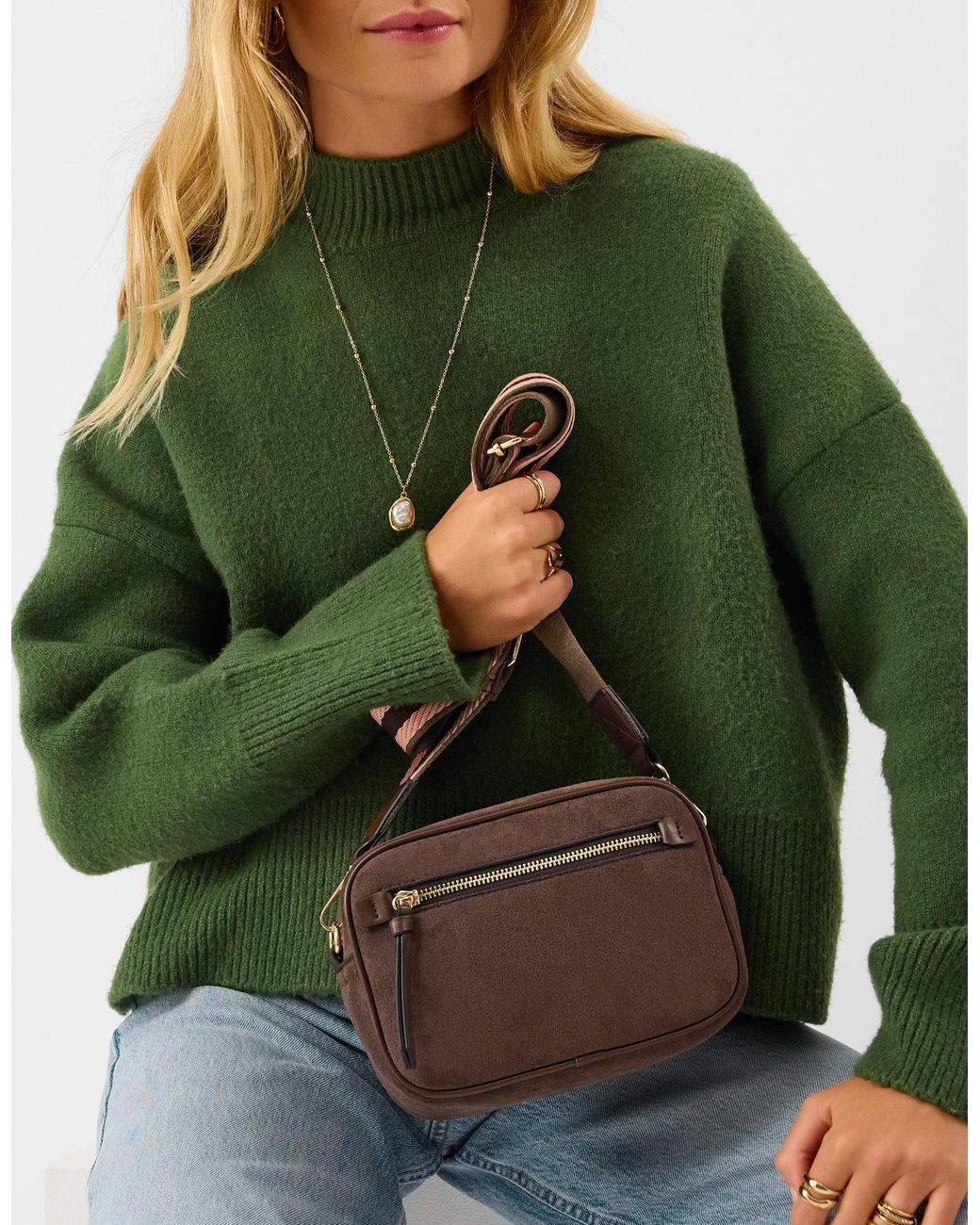 Accessorize Brown Double Zip Crossbody Bag