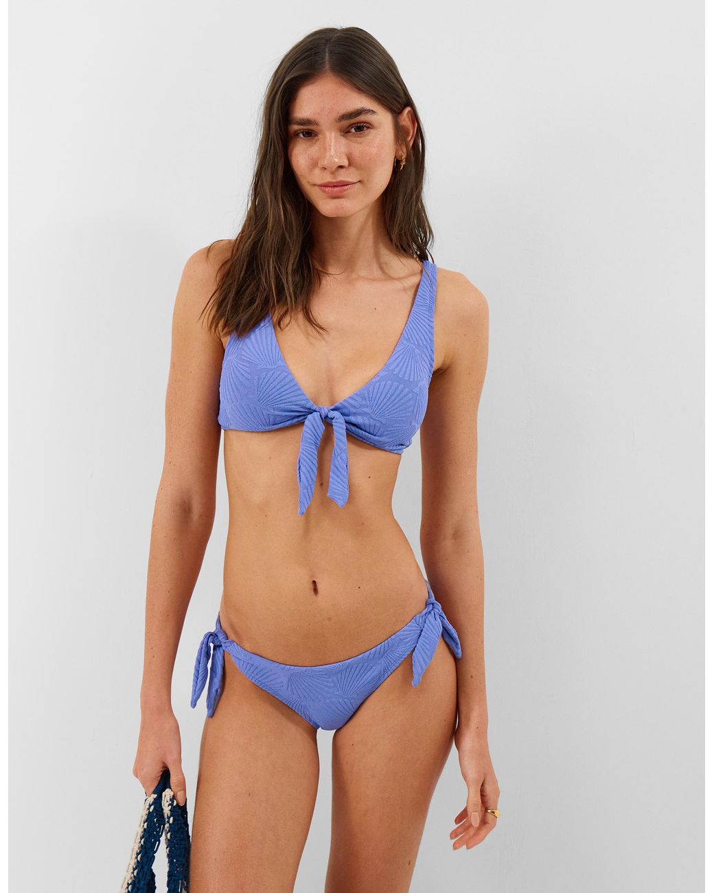 Accessorize Blue Shell Embossed Tie Side Bikini Bottoms