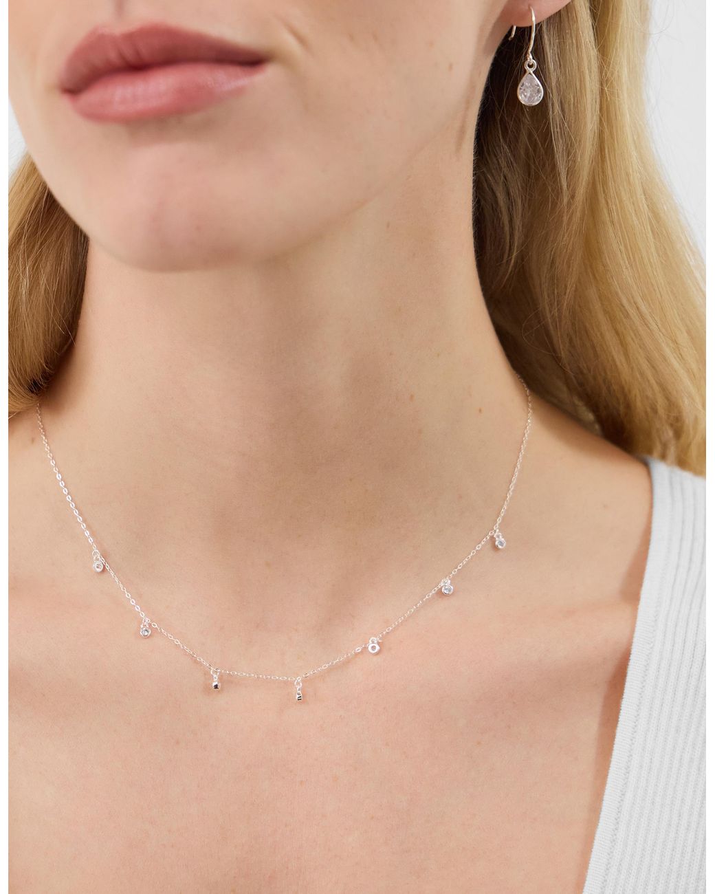 Accessorize White Sterling Stone Station Necklace