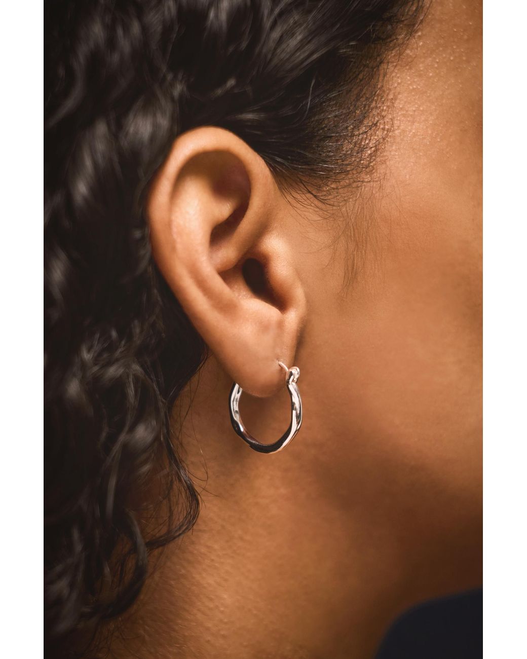 Accessorize White Sterling-Plated Small Molten Hoop Earrings