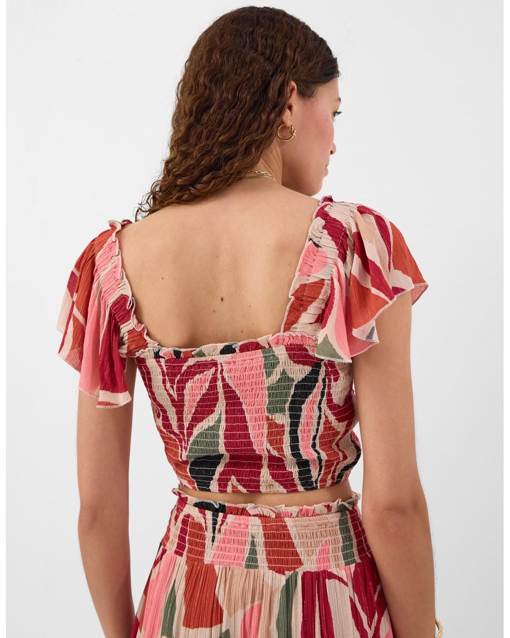 Accessorize Red Abstract Print Smocked Crop Top