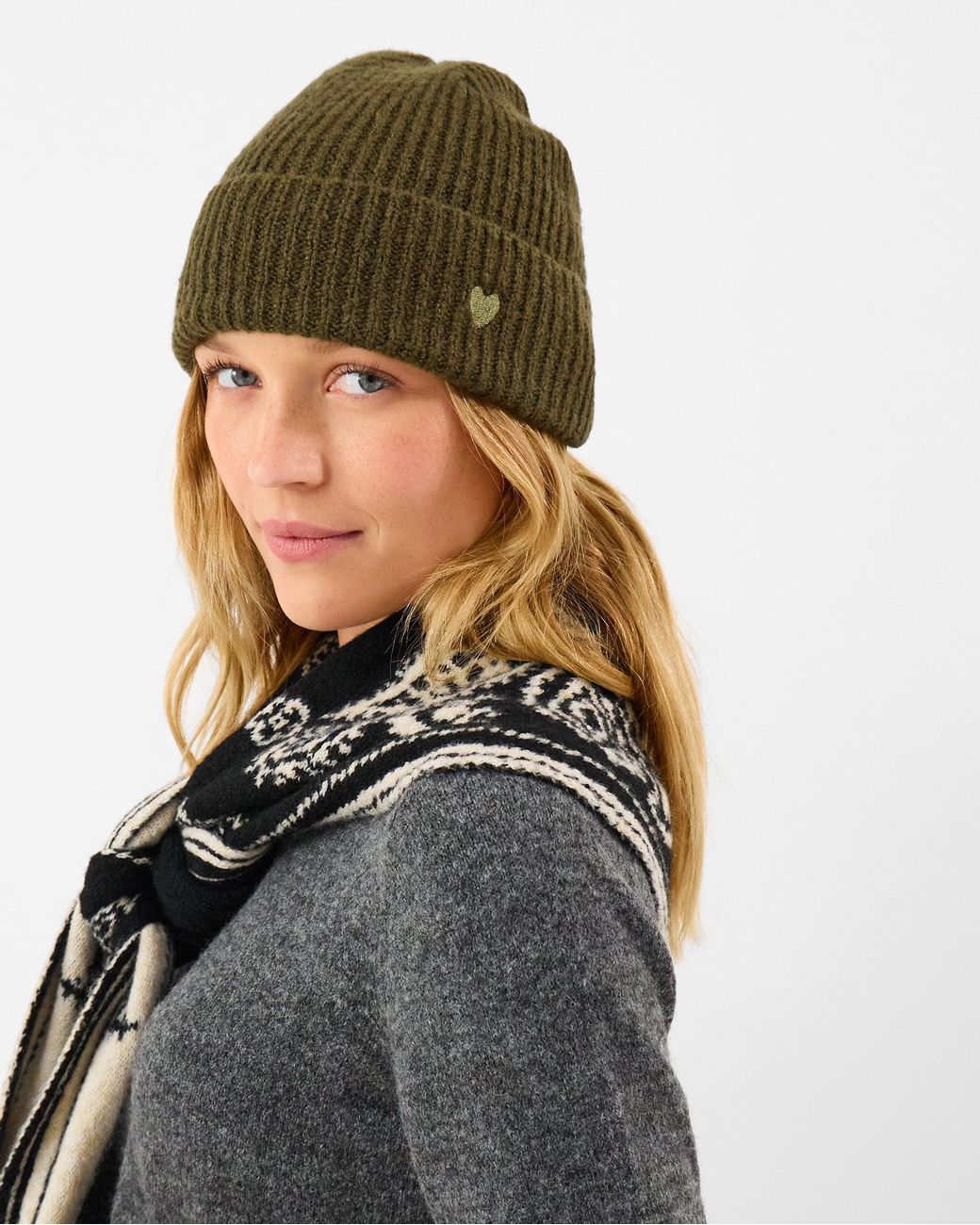 Accessorize Green Heart Embroidered Beanie Hat