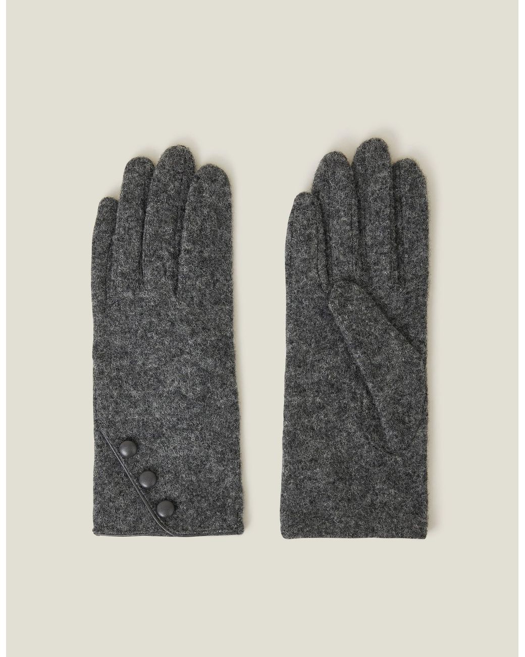 Accessorize Gray Knitted Wool Blend Touchscreen Button Gloves