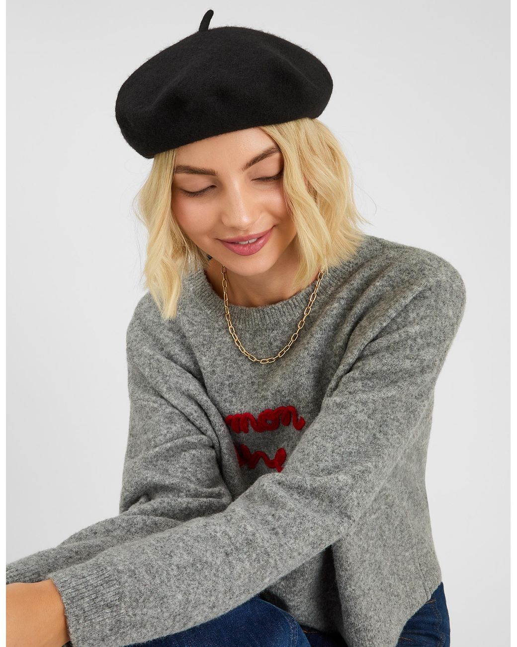 Accessorize Black Plain Wool Beret