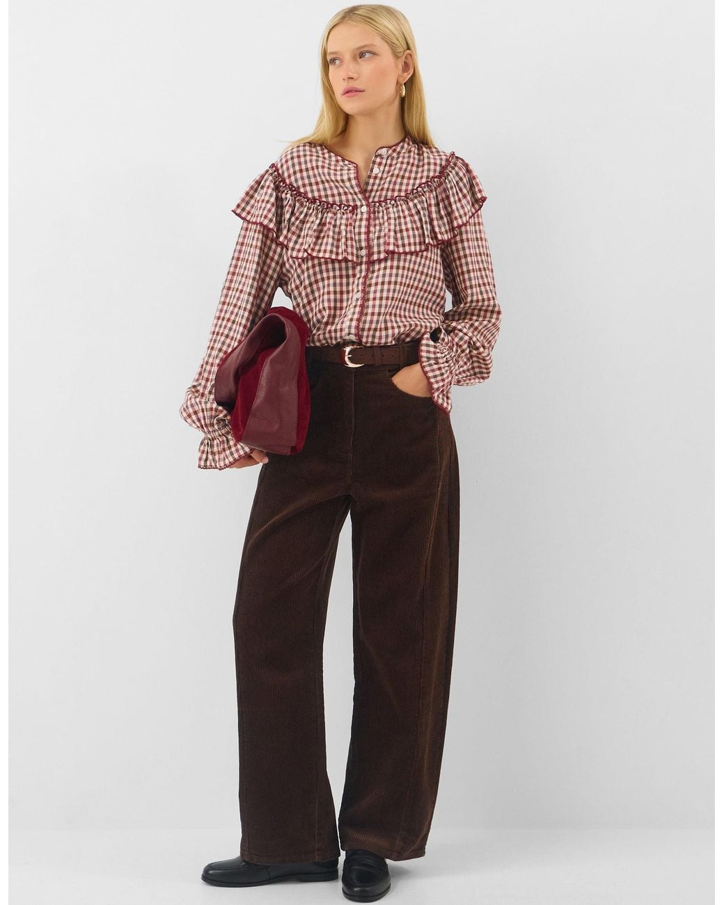 Accessorize Red Ruffle Check Blouse