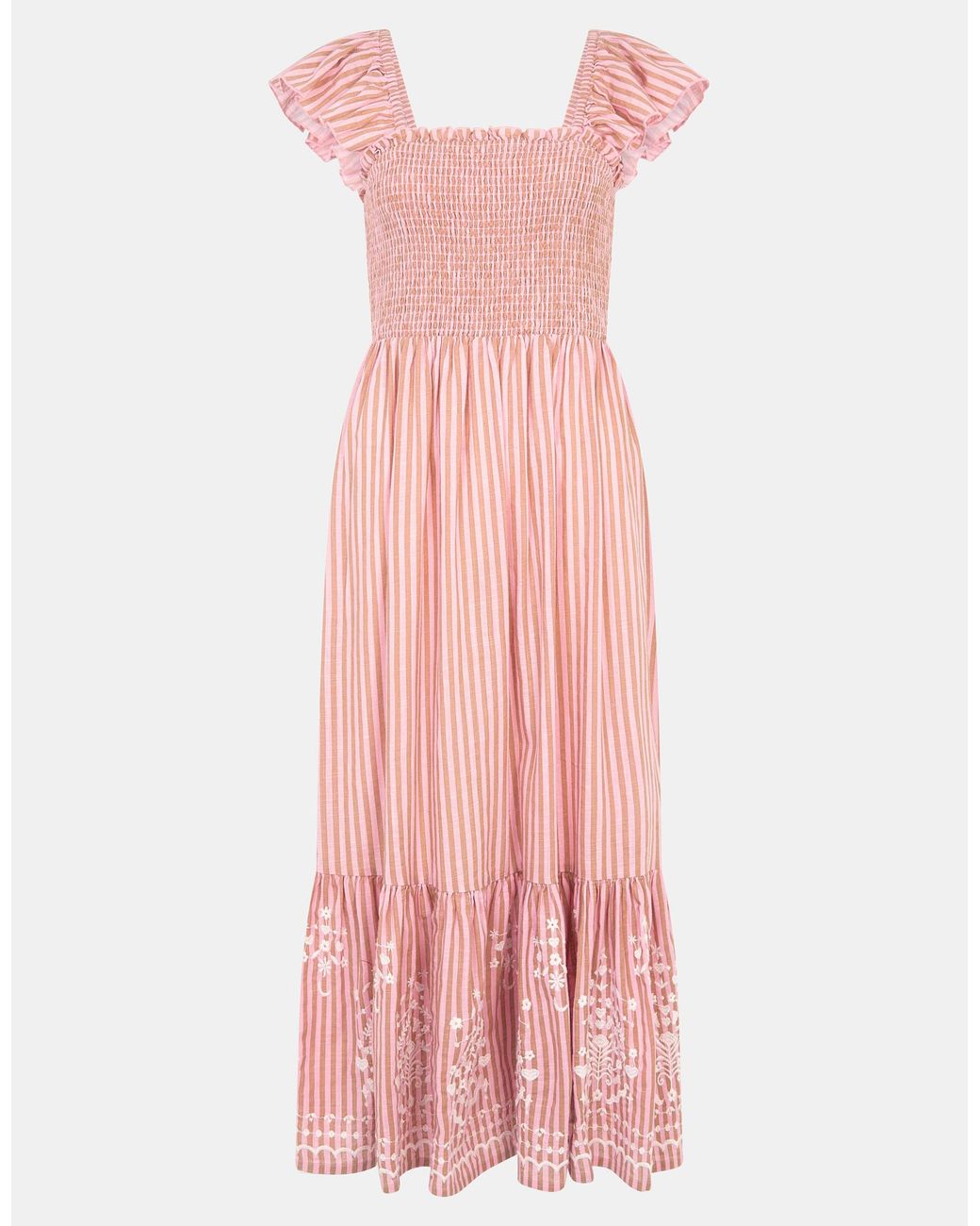 Accessorize Pink Cotton Embroidered Stripe Midi Dress