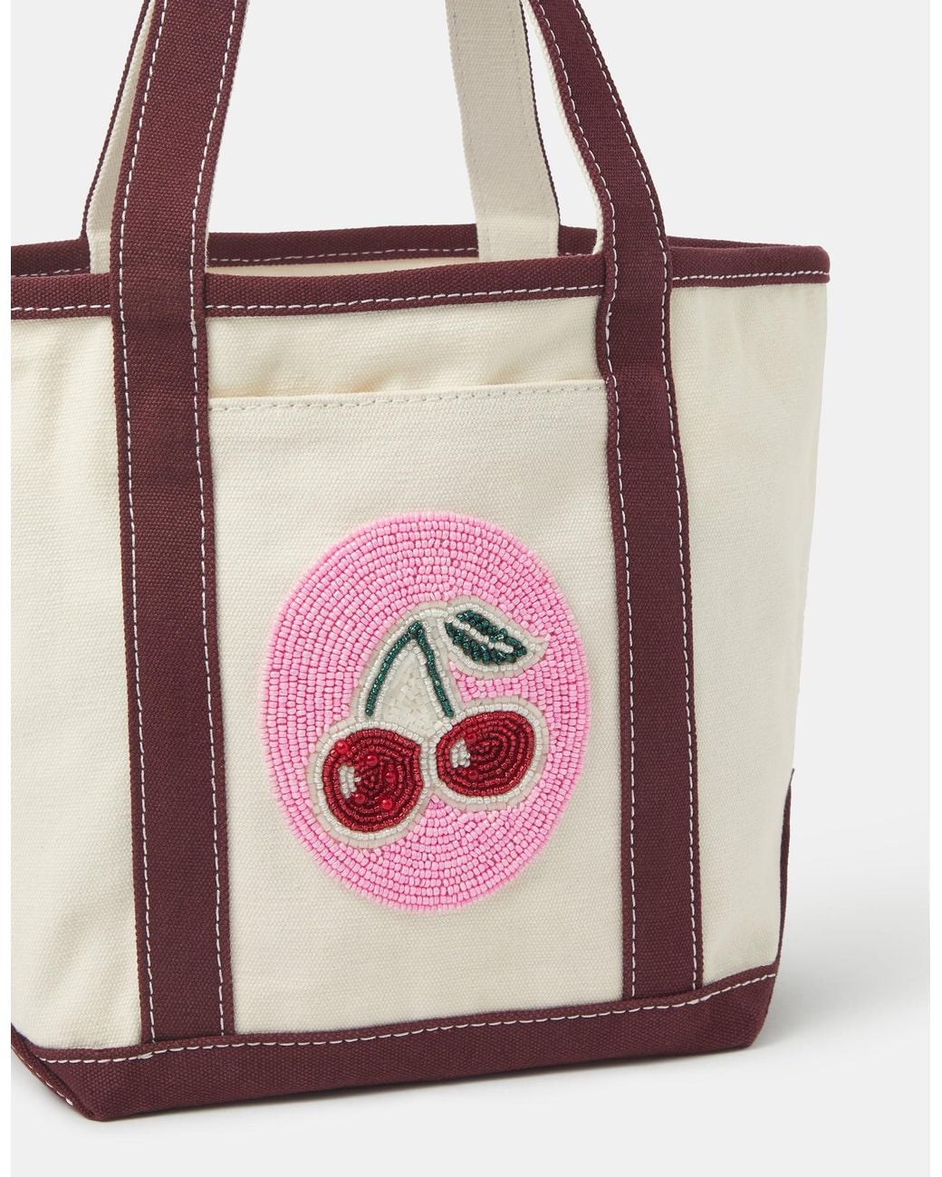 Accessorize Pink X Good Manners Mini Beaded Cherry Canvas Bag