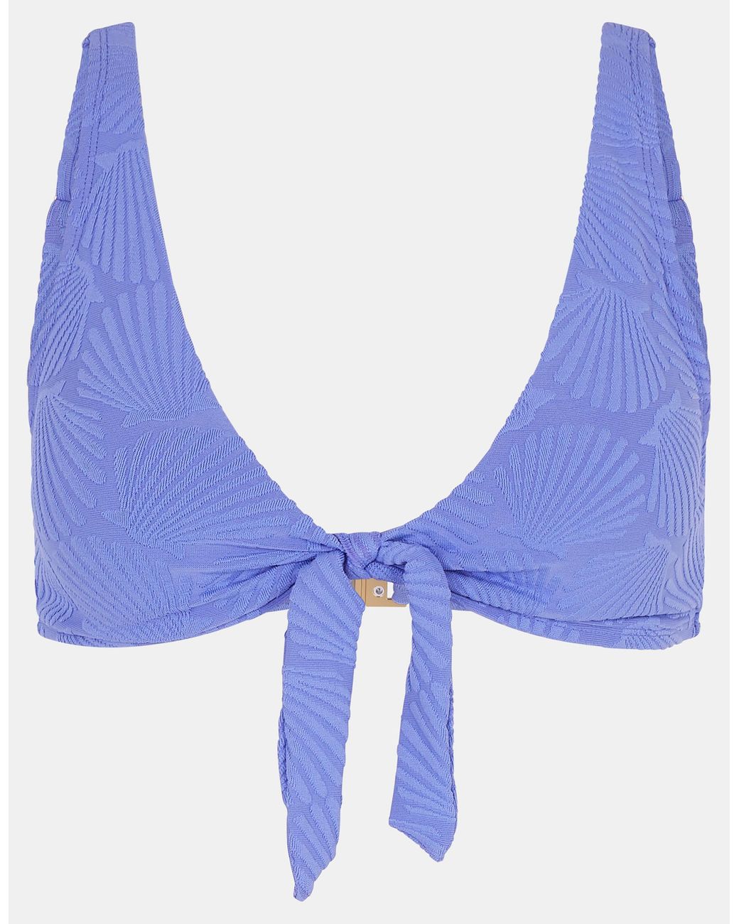 Accessorize Blue Shell Embossed Tie Bikini Top