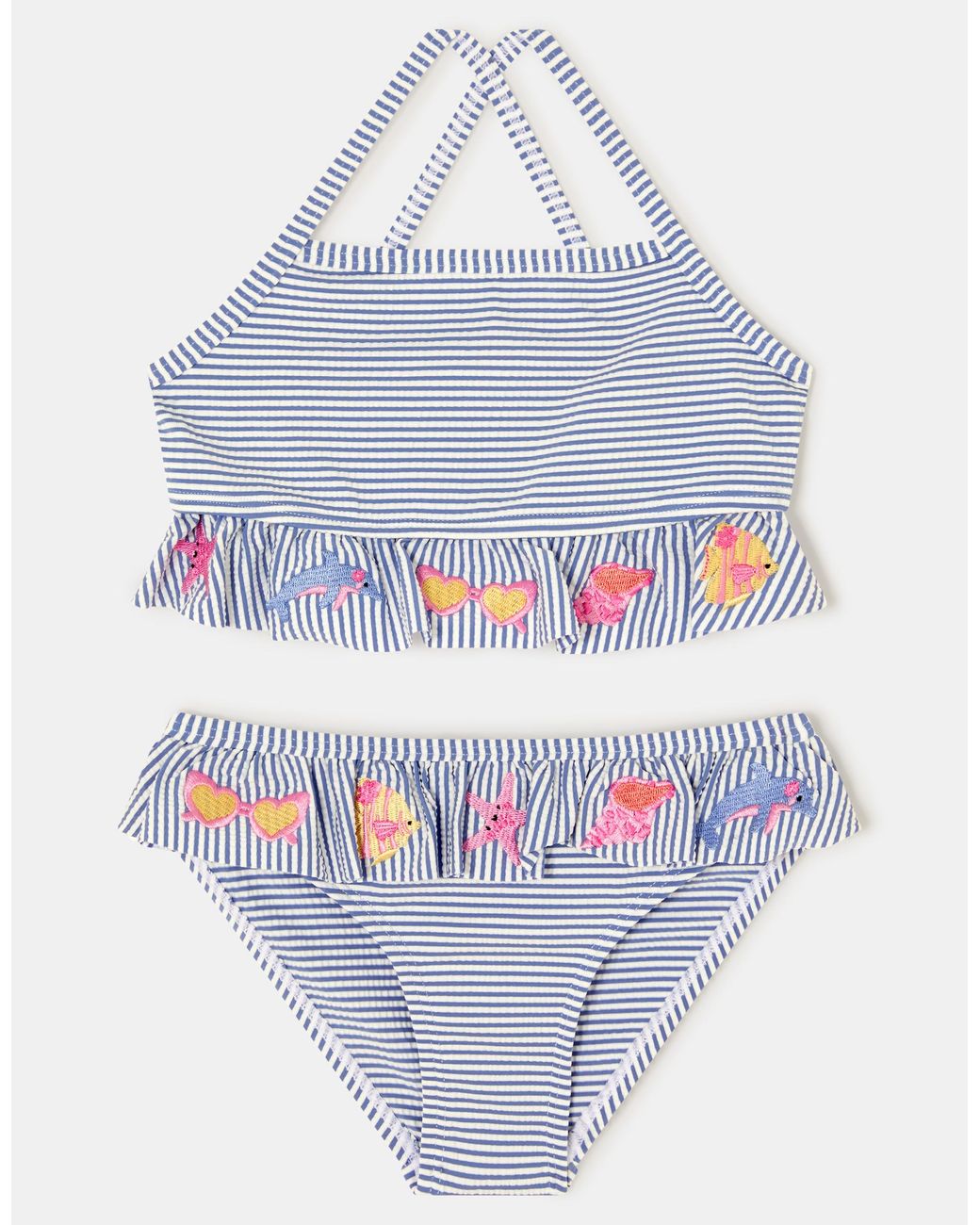 Accessorize White Embroidered Stripe Bikini Set