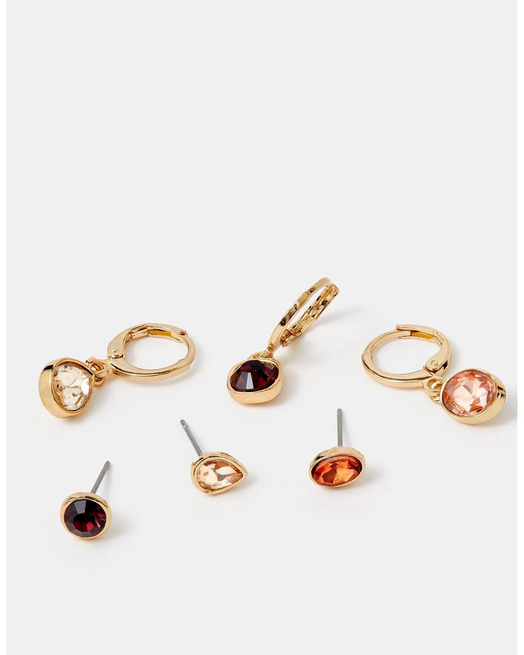 Accessorize Metallic 6-Pack Mix Gemstone Stud & Charm Hoop Earrings